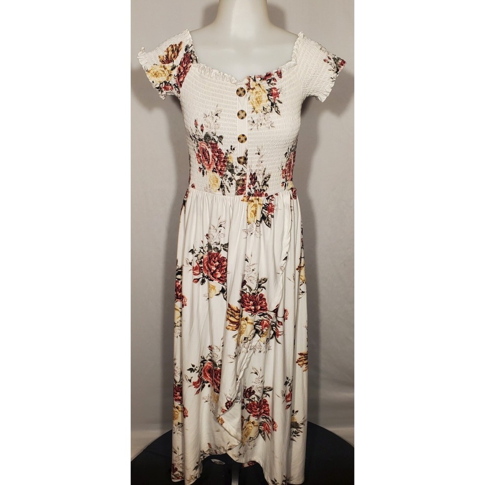 Woman's J for Justify Off Shoulders White Floral Pullover Summer Dress